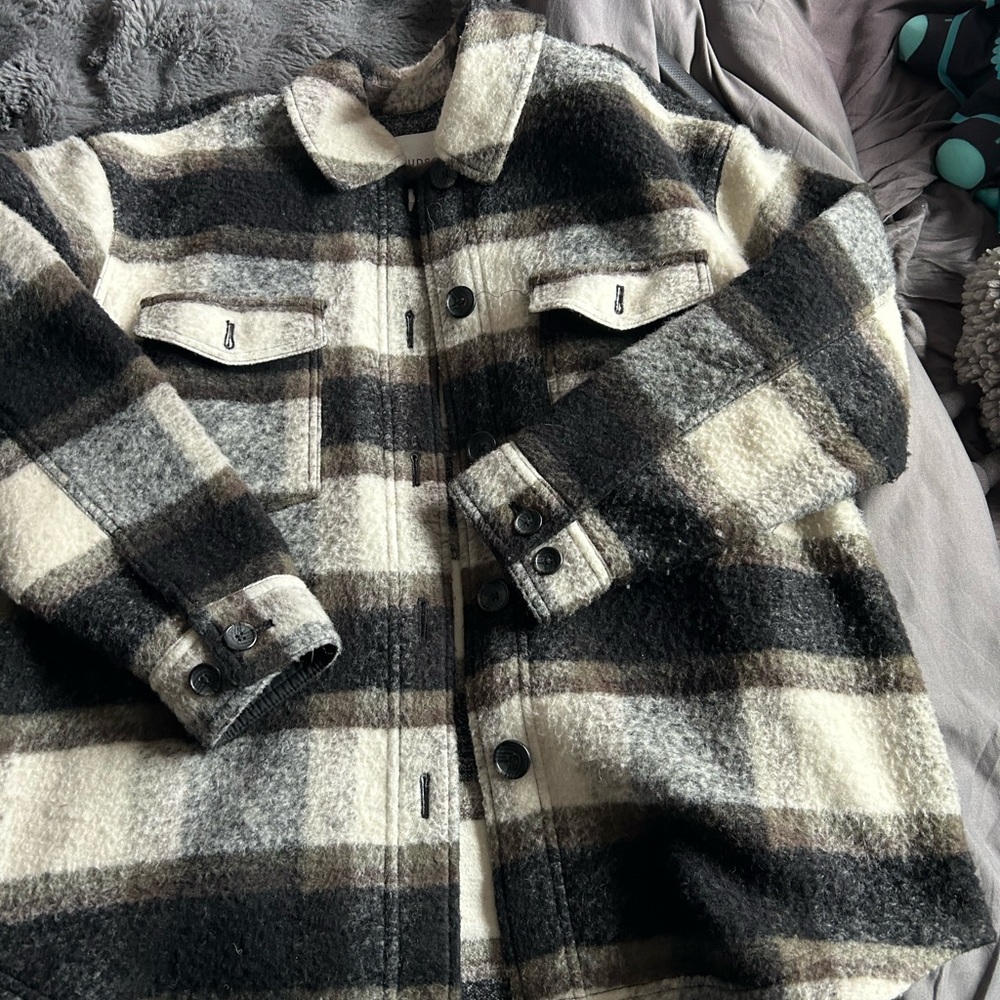 Plaid Utility Jacket - Black and White